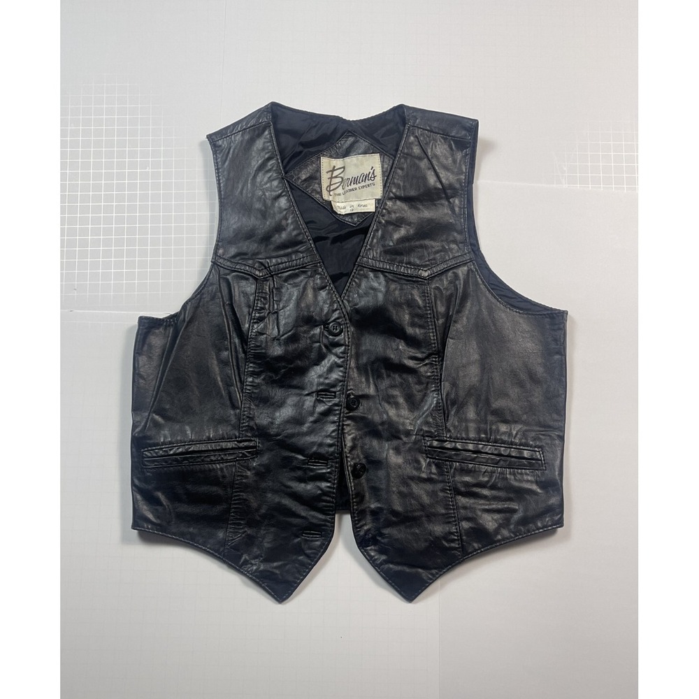 Berman's Vintage Leather Vest Black Women's Size 12 1970s Cowboy Rodeo Farm Ride